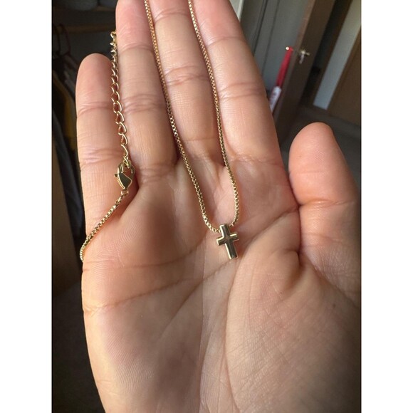 Christian Baptism Cross Necklace Dainty 14K Real Gold Plated Cross Pendant - Picture 2 of 5